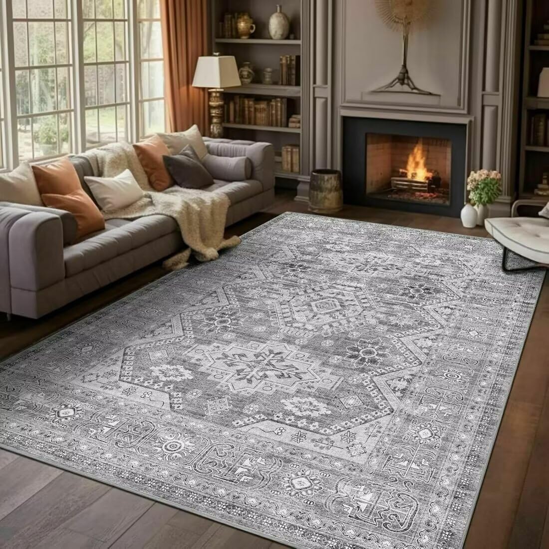Tapis de sol lavable pour une décoration de la maison moderne en gris