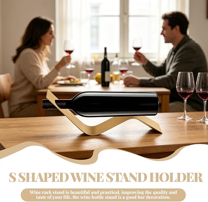 Soporte para Botellas de Vino en Forma de S, Organizador de Copas, Acero Inoxidable Dorado miniatura 6