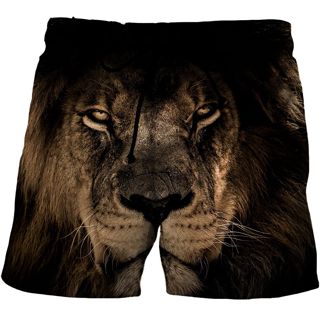 Lion Printed Men's Beach Shorts Quicking Drying Boardshorts Men/Women Oversized Shorts Khaki L