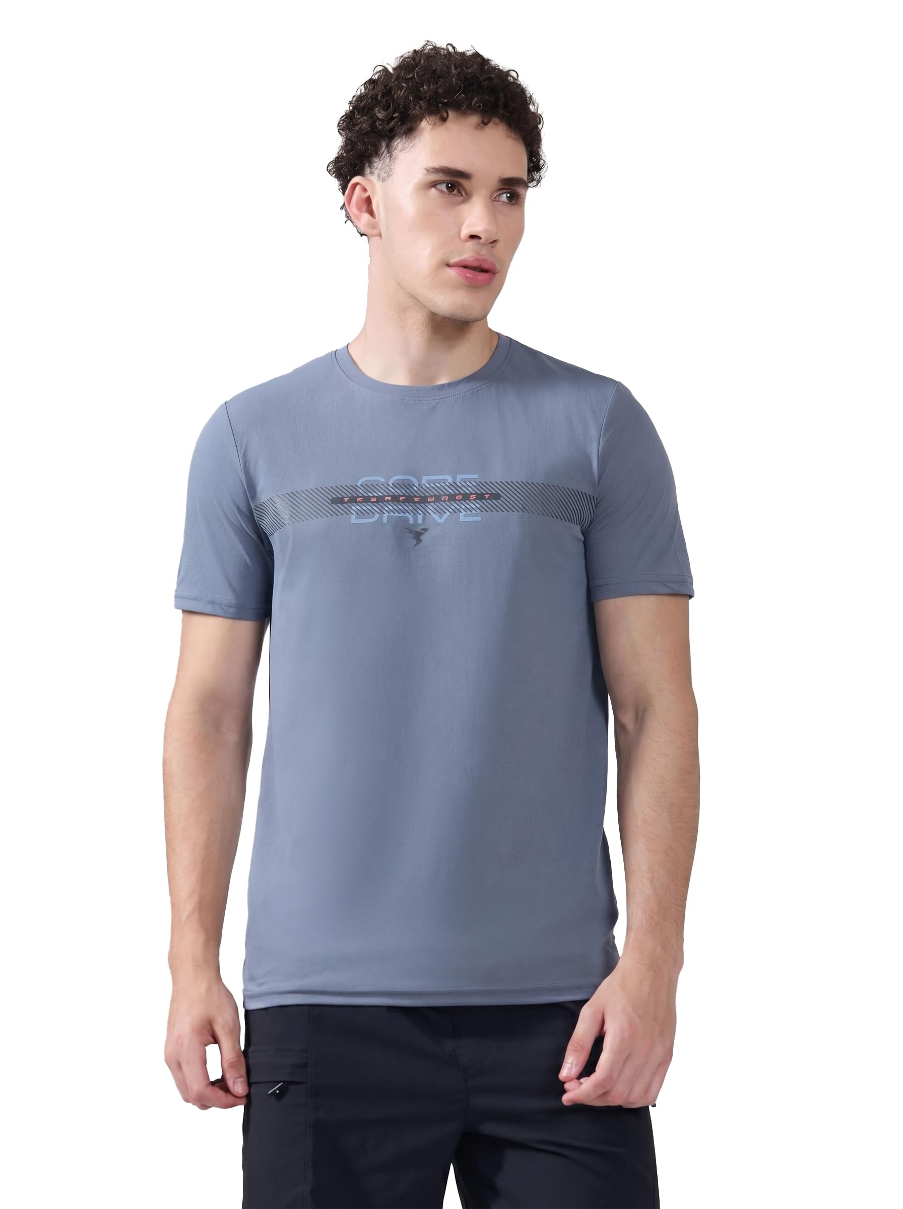 TECHNOSPORT Men's COTFLEX Printed Slim Fit Sports T-Shirt Cotton Feel Quick Dry Performance Tee with Shape Memory, Stretch Fabric & Round Neck Gym, Running, Training & Casual Wear-image-45