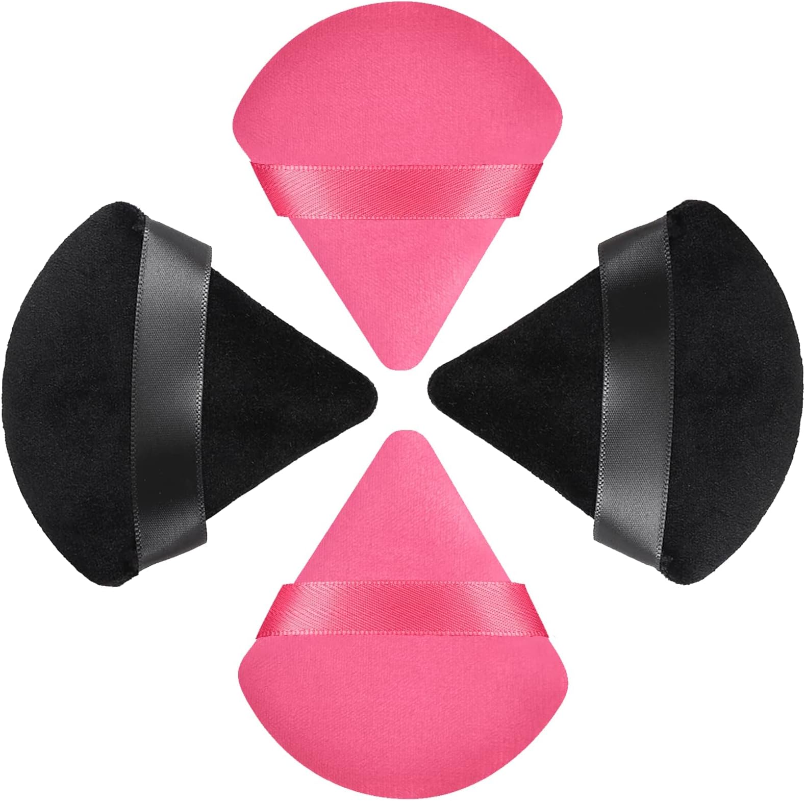 Triangle Velvet Face Makeup Puffs, 4 Pcs Reusable Wet Dry Dual-Use Setting Powder Puffs for Pressed Powder & Mini Under Eye Facial Make Up