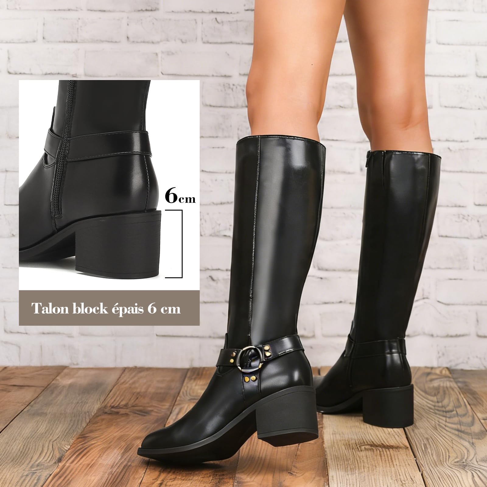 Putu Bottes Femme Tendance Look Chic et Moderne avec Talon Bloc Zip Latéral et Confort Élégant au Quotidien 36-41