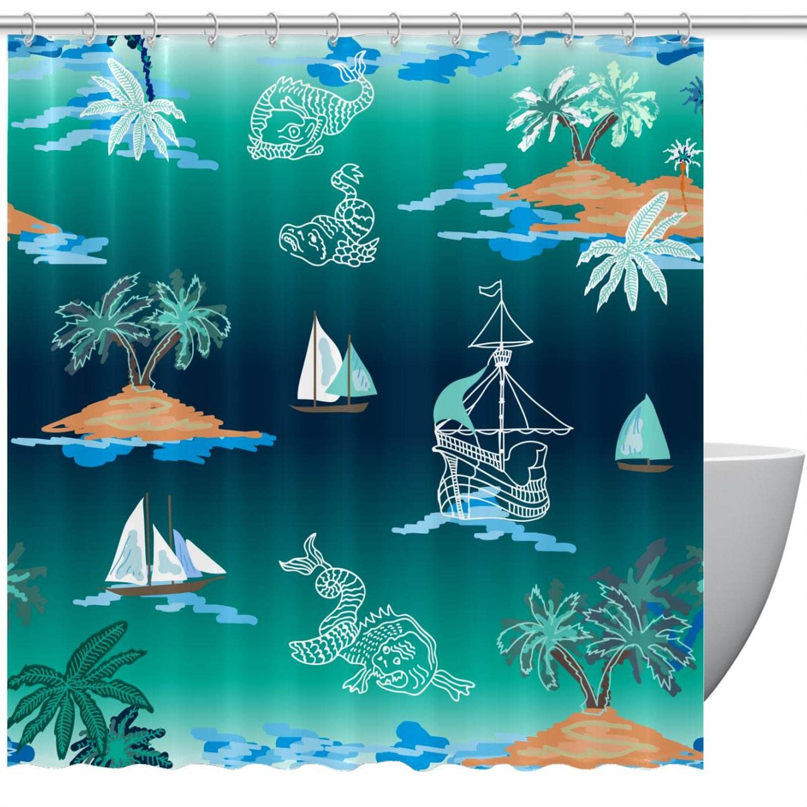Rideau de douche imperméable vert aquarelle 168x183 cm avec ses 12 crochets de fixation