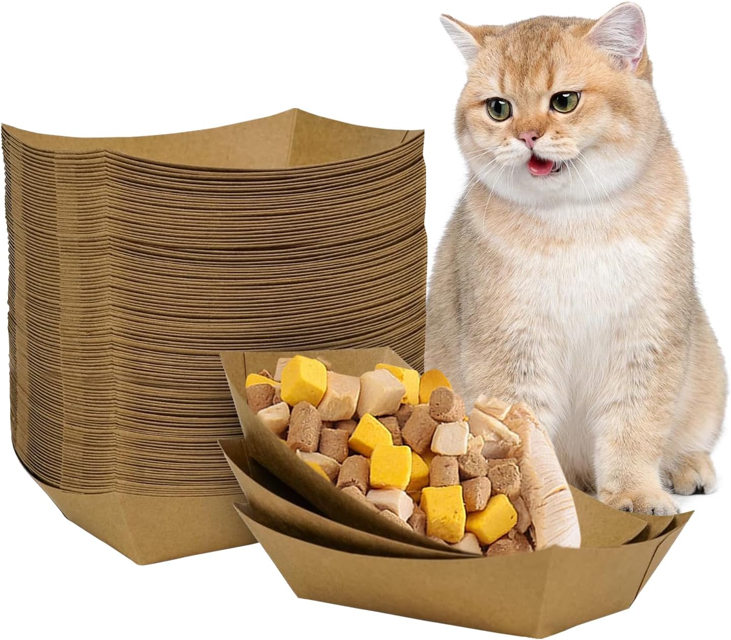 100 Pack Disposable Cat Food Bowls, Paper Pet Food Bowl for Travel, Small Paper Bowls Suitable for Dry Food, Wet Food and Water, 0.25 Pound Disposable Bowls for Stray Cats, Dogs Feeding Station