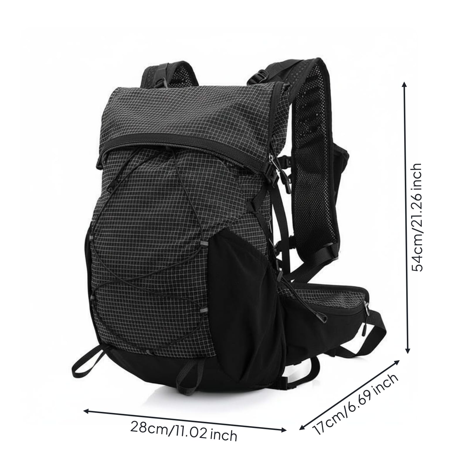 LOVIVER Outdoor Rucksack Wanderrucksack Trekkingrucksack Tagesrucksack Wasserdicht Nylon Polyester mit Rollverschluss Fächern Seitenfächern Und Pfeife für, Schwarz, Schwarz