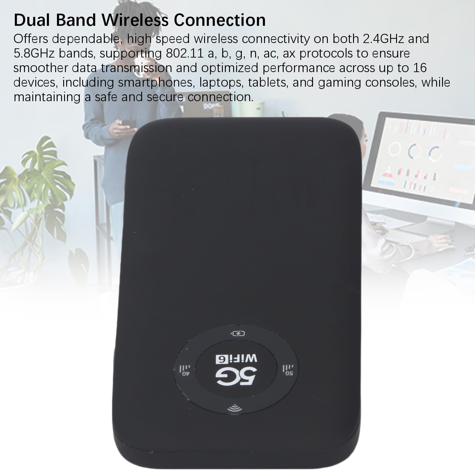 5G Mobiler Hotspot WiFi 6 mit 7100 MAh, IP67-Reiserouter für 16 Geräte, Dualband-Wireless-SIM-Kartenmodem (N41/N78/B1/B3) (Black)