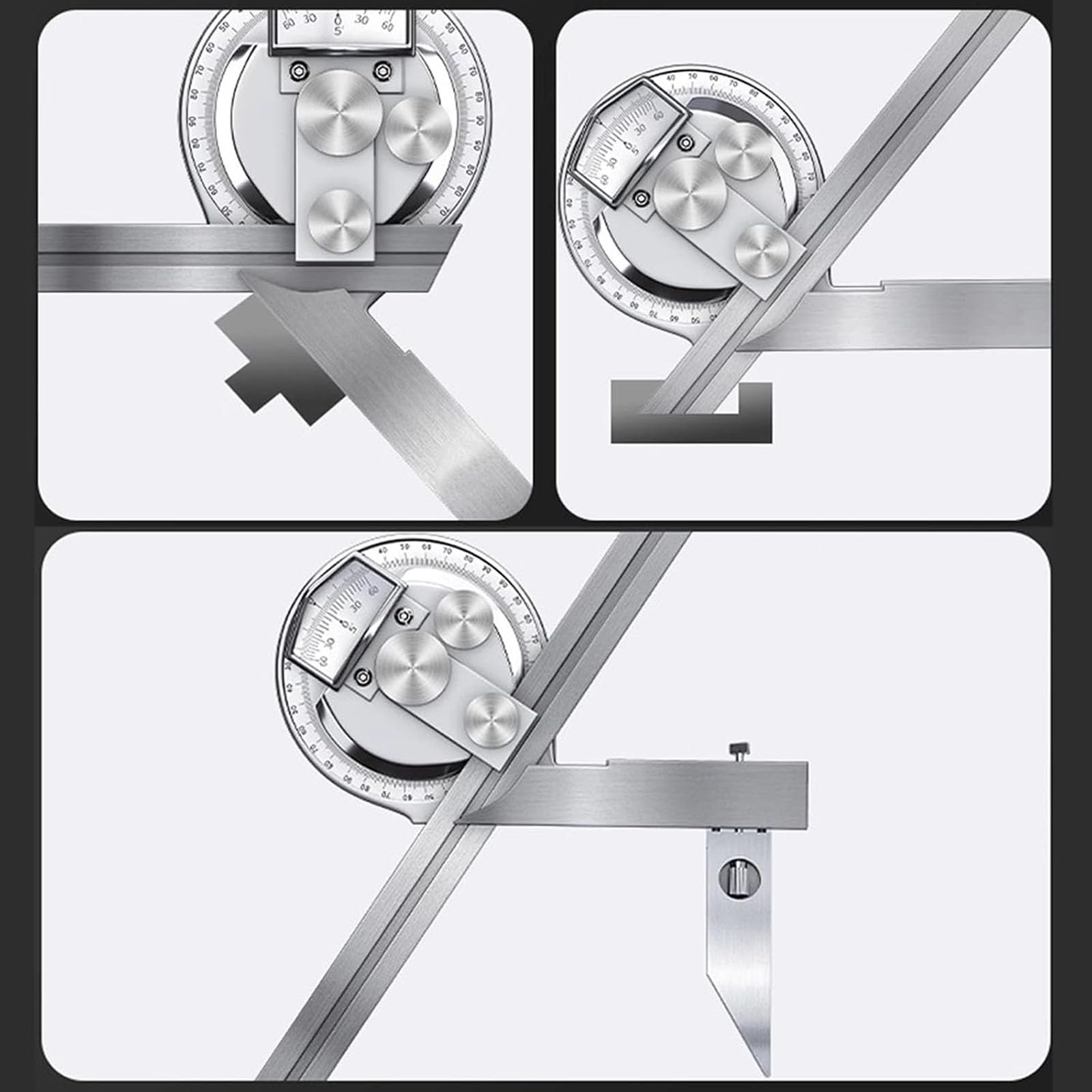 Transportador De Ángulos Multifuncional, Buscador De Ángulos Ajustable De Acero Inoxidable De 0 A 360 Grados, Goniómetro con Lupa, para Medición De Ángulos Internos Y Externos.