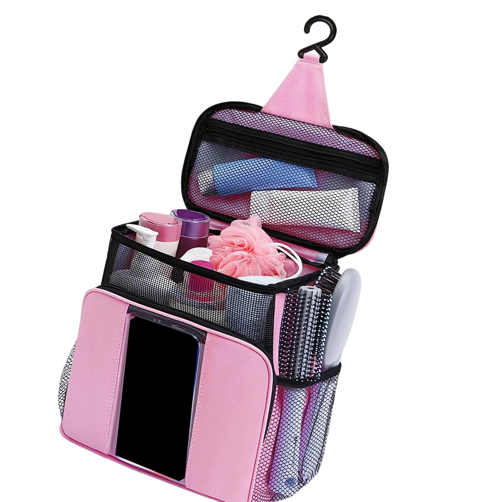 ZEPFJHE Cosmetic Storage Case Including Phone Holder and Elastic Straps Great for Shower Trips Portable Shower Toiletry Bag