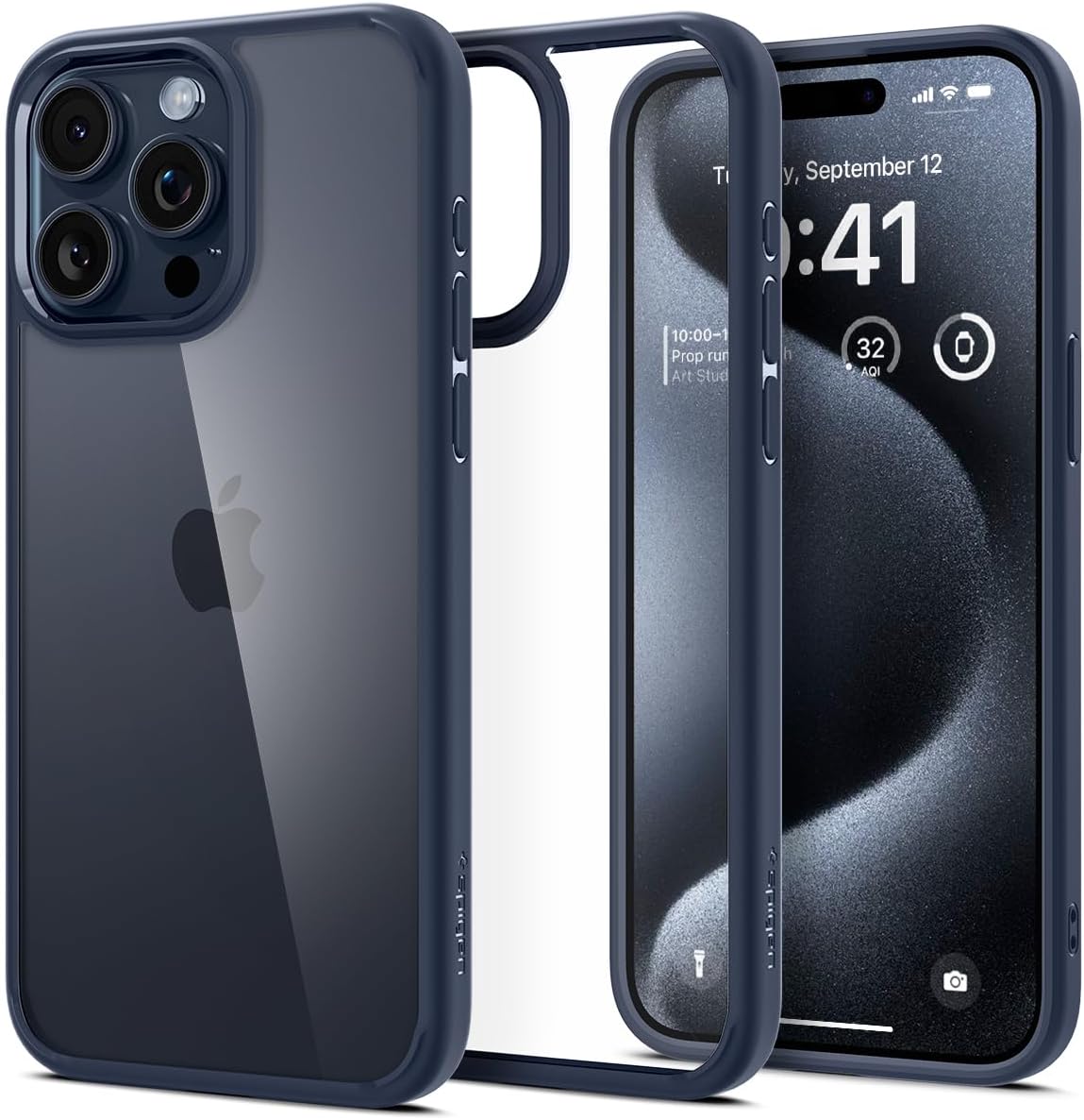 Spigen Ultra Hybrid Back Cover Case Compatible with iPhone 15 Pro (TPU + Poly Carbonate | Navy Blue)