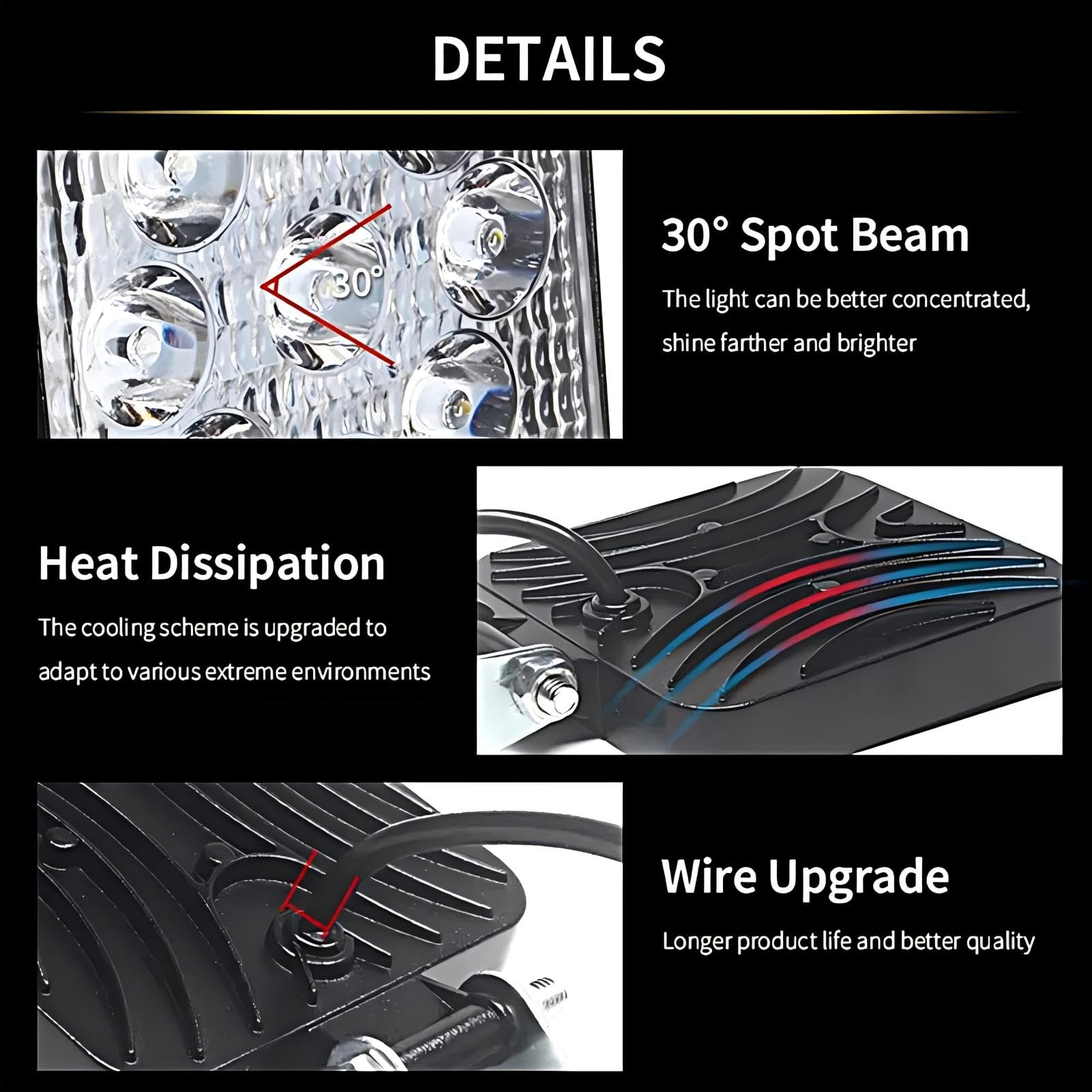 Faros LED de trabajo 10 X 48 W Mini faro adicional 12 V 24 V Offroad Faros Spotlight 6000 K Resistente al agua IP68 para tractor Vehículo Excavadora
