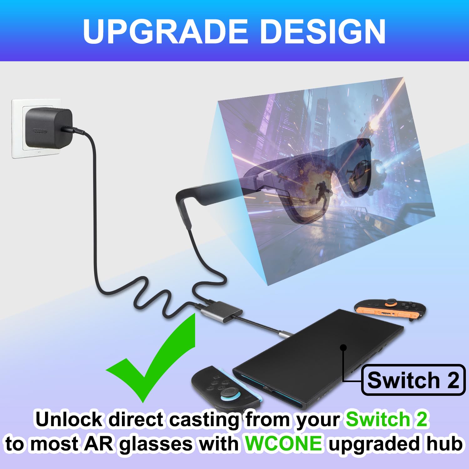Okulary USB-C na AR z adapterem do przełącznika 2/OLED/1, Steam Deck, ROG Ally, iPhone 15-17, telefony z systemem Android, Viture/RayNeo/Xreal - obsługa szybkiego ładowania 100 W PD, 4K przy 60
