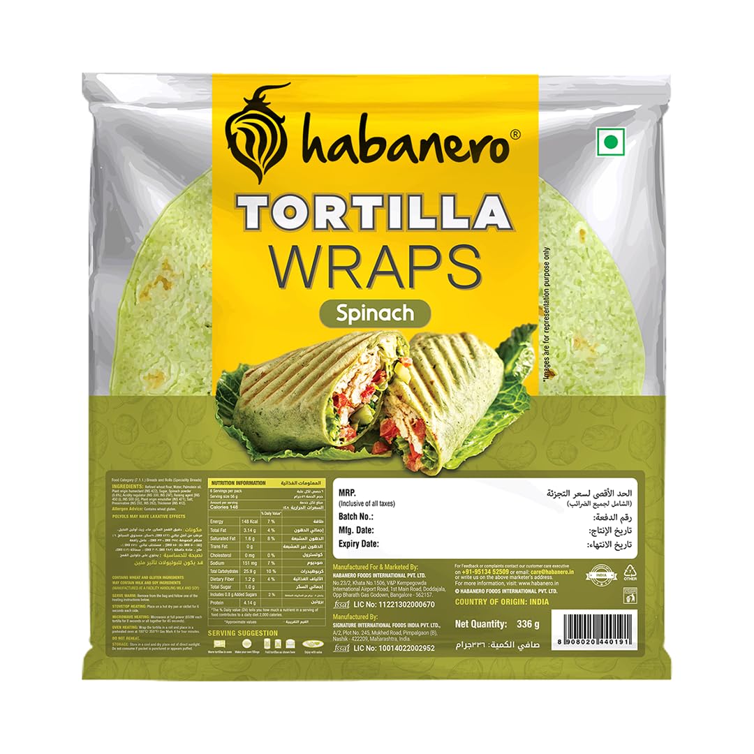 Habanero Spinach Tortilla Wrap| Fresh Taste & Soft Texture l Best for Burrito, Wraps, Tacos, Samosas, Shawarmas and Rolls l On the Go l Enjoy our tortilla wraps with mozzarella cheese or butter l 336g-picture-42