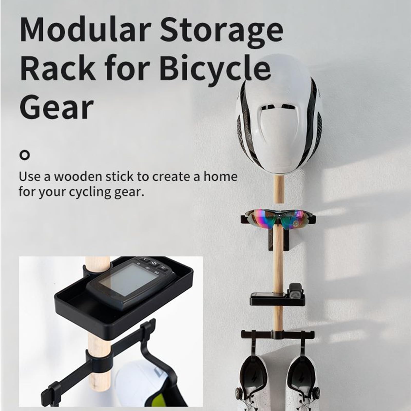Supporto Parete per Caschi Bici - Appendino per Archiviazione | Scarpiera da Ciclismo | per Occhiali, Scarpe e Tachimetro, per Casa, Garage, Soggiorno, Appartamento, Parete e Capanno