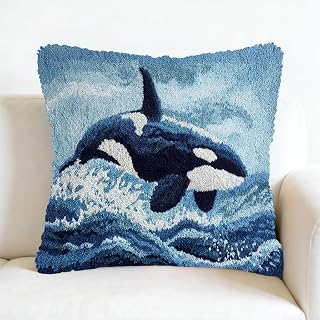 DIY Latch Hook Pillow Kit Killer Whale Orca in Sea 43x43cm