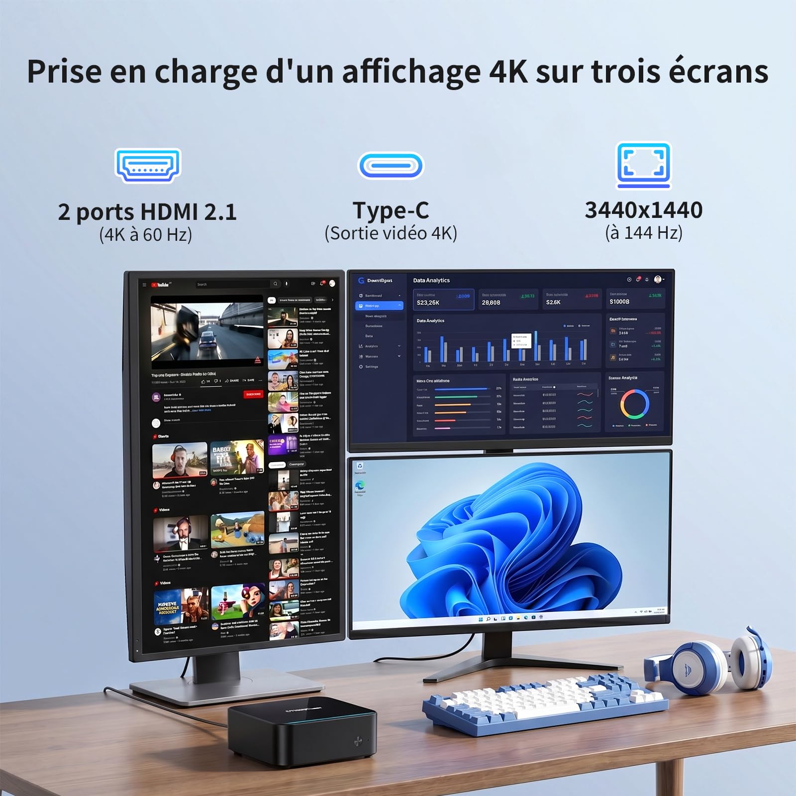 DreamQuest Mini PC Ryzen 5 7430U 16GB RAM 512GB SSD Windows 11 Pro | Desktop Compatto con Radeon Vega 7 WiFi 6 Bluetooth 5.3 USB 3.2 per ufficio e casa