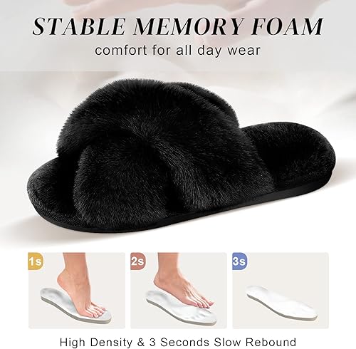 Miniatura 3 de Parlovable Women's Cross Band Slippers Fuzzy Soft House Slippers Plush Furry Warm Cozy Open Toe Fluffy Home Shoes Comfy Indoor Outdoor Slip On