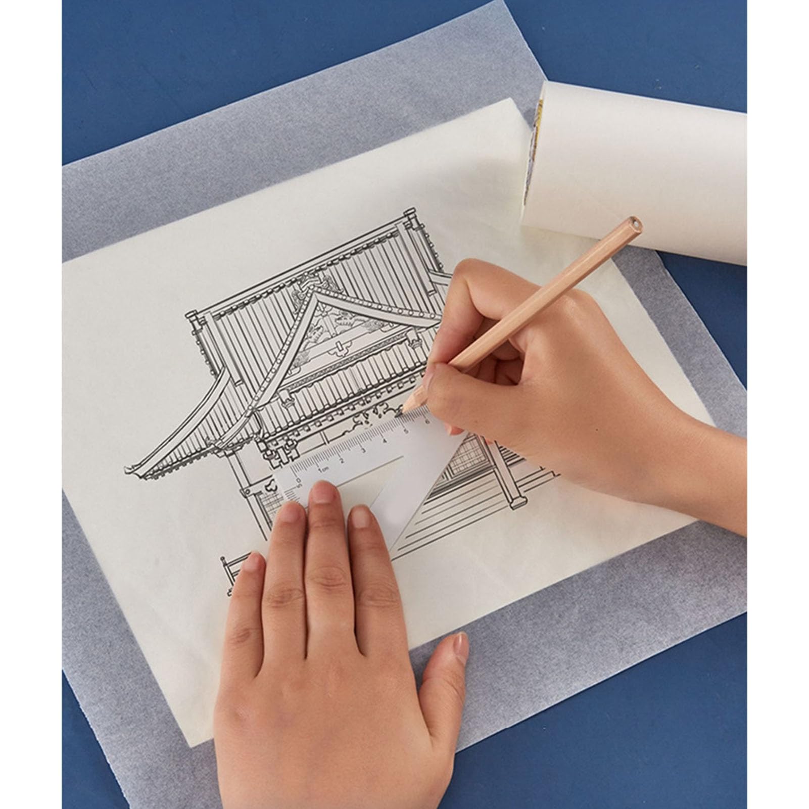 OVAQUIXI Rollo de Papel de Dibujo de 18 Pulgadas y 44 Cm de Ancho, Papel de Costura A2 A3, Rollo de Dibujo Blanco Transparente de Alta Transparencia, para Bocetos de Diseño/pintura (46 m / 150,9