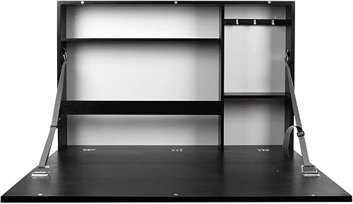 Prinz Work from Home - Escritorio de pared plegable negro con pizarra frontal diseño de escritorio flotante que ahorra espacio listo para colgar