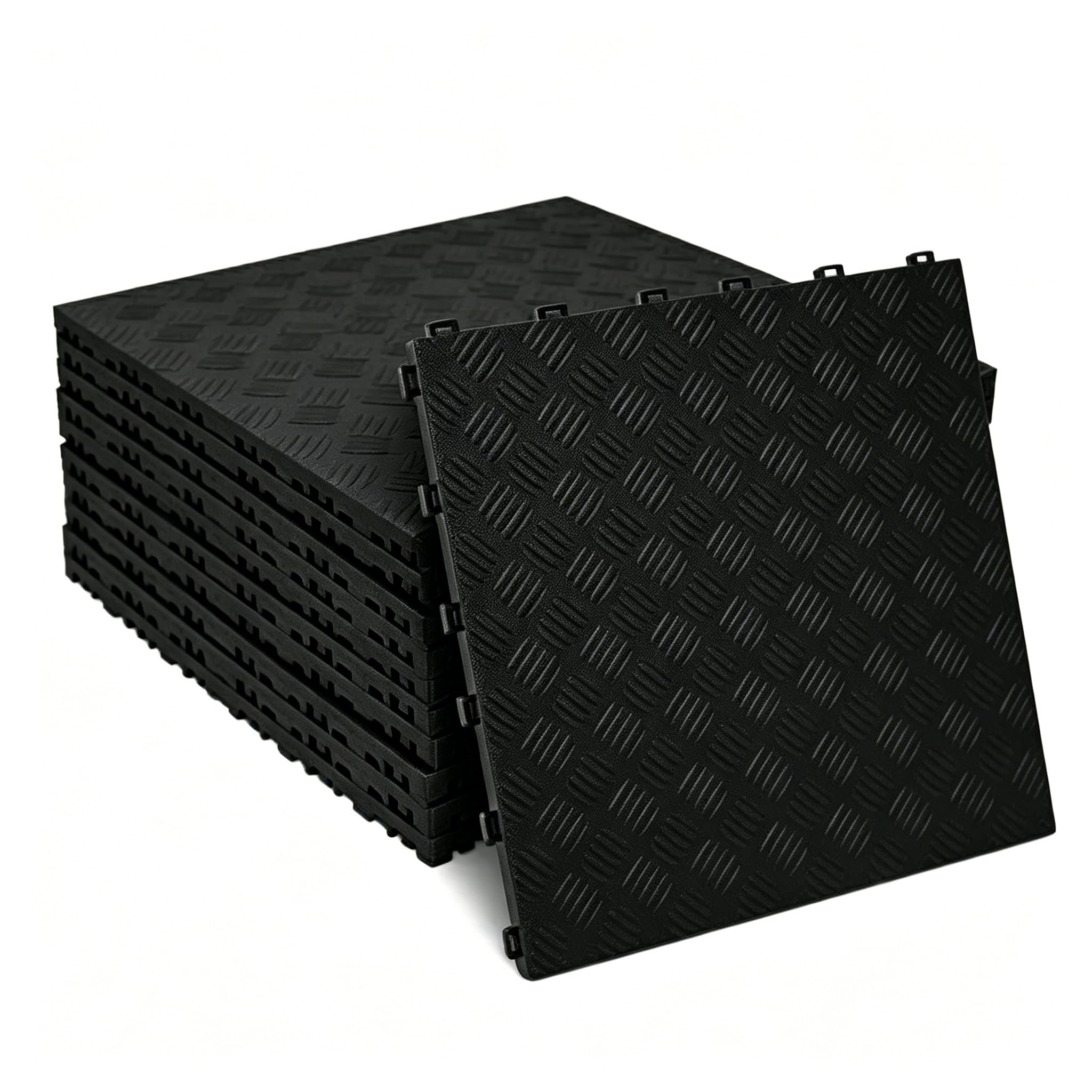 Garagenmatten PVC, 20 Stück, 40x40 cm, 18mm, schwarz | Ineinandergreifend, Rutschfest, Für Autowerkstätten, Für Garagen, Für Keller
