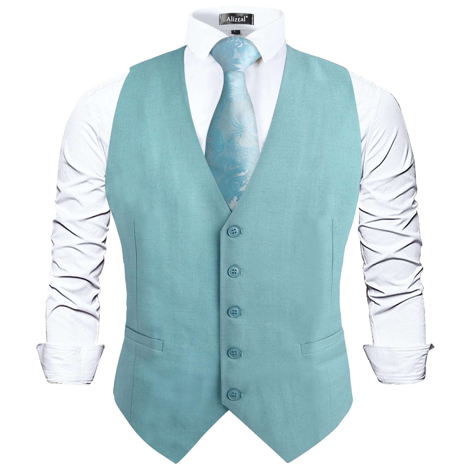 Alizeal Mens Classic Solid Suit Vest Regular Fit Tuxedo Waistcoat