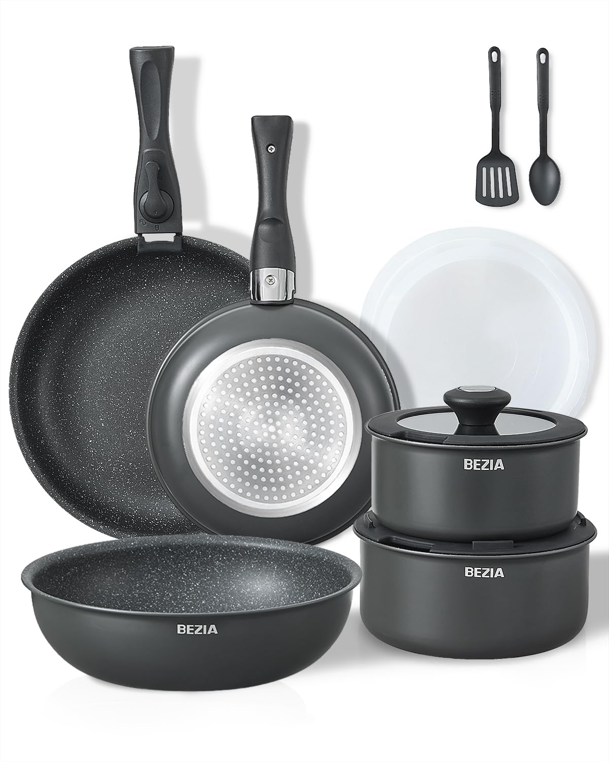 Pots and Pans Set Non Stick 13 Pieces, Induction Hob Pans Set with Detachable Handles, PFAS & PFOA Free, Stackable Saucepan Sets for All Hobs,Ideal for RVs, Campers, and Space-Smart Home