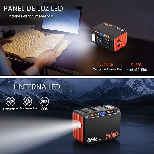 Miniatura 5 de Takki - Estación de energía portátil de 88 Wh, generador solar, batería externa con puertos USB de 110 V de CA y CC, linterna LED para campamento,