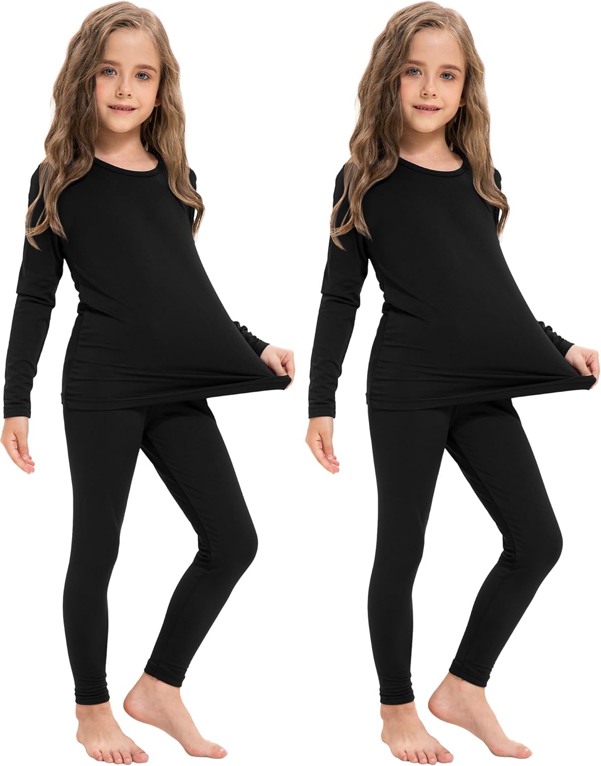 Silkfly 2 Pack Girls Thermal Underwear Set Fleece Lined Thermals Top and Bottom Base Layer for Girls Winter
