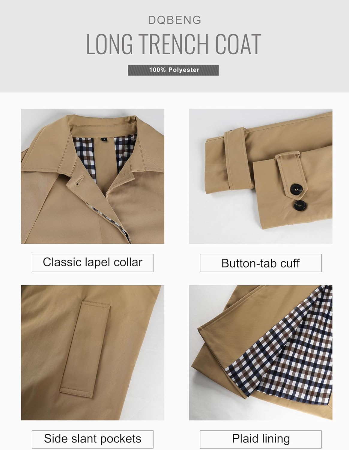 Dqbeng Women Trench Coat Long Single Breasted Lightweight Spring Coat Classic Mid Length Jacket for Work Casual Travel - Image 6