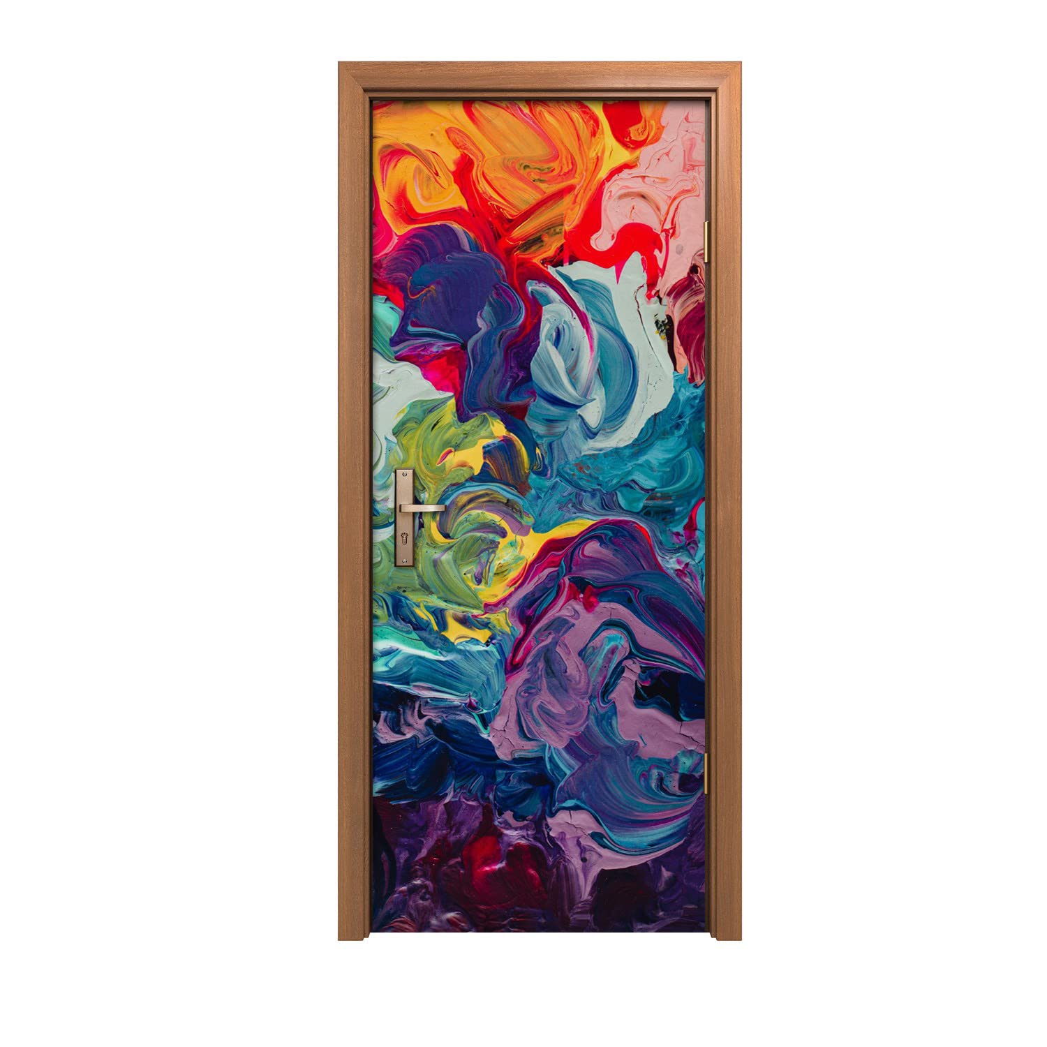 Autocollant de porte effet peintures multicolores deco interieure