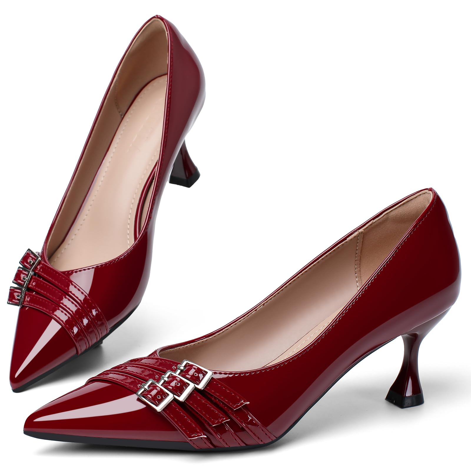 Women's Kitten Heels Leather Comfortable Closed Toe Pointed Toe Pumps-image-39