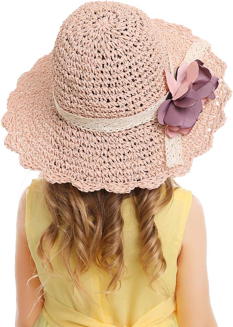 Bienvenu Girl Kids Summer Wide Brim Floppy Beach Sun Visor Hat with Flowers