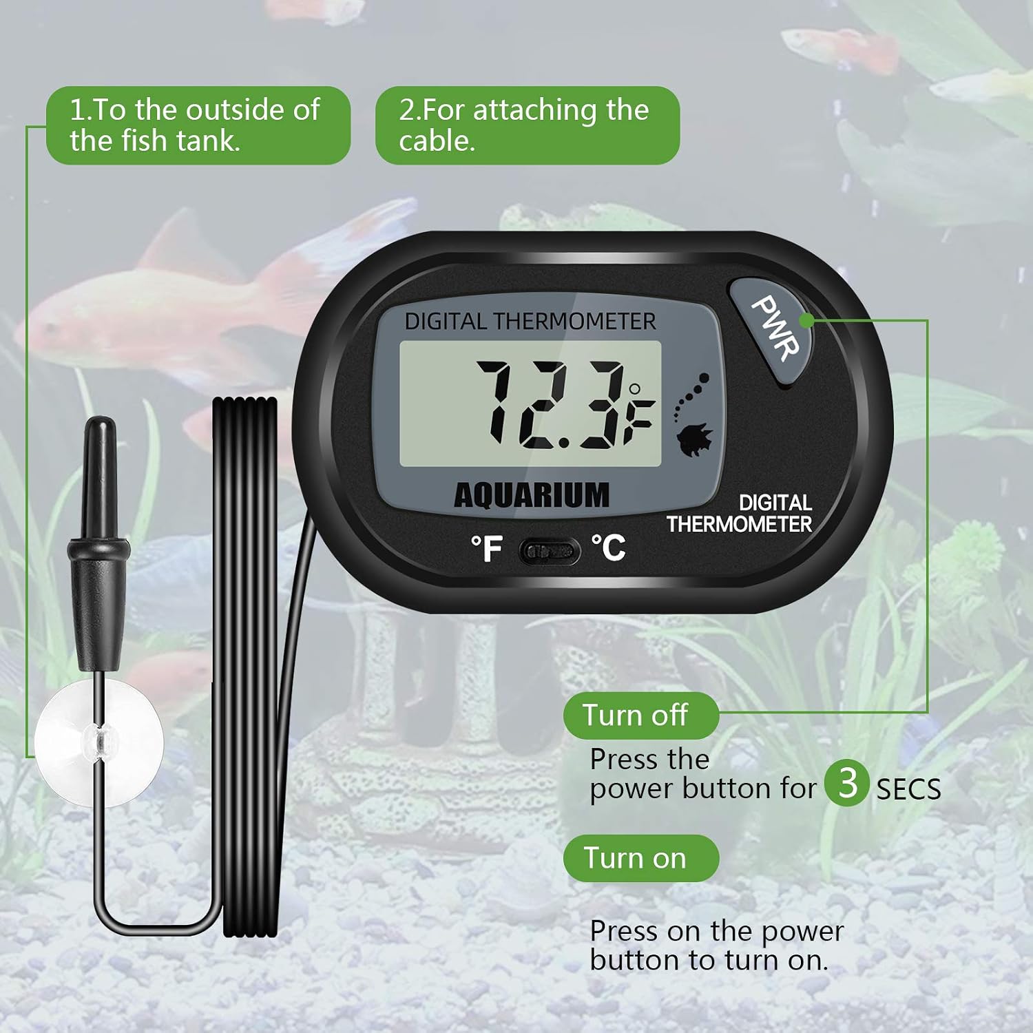 Thlevel LCD Digital Aquarium Thermometer, Fish Tank Thermometer with Water-Resistant Sensor Probe and Suction Cup for Reptile, Turtle Incubators, Terrarium Water Thermometer (3)