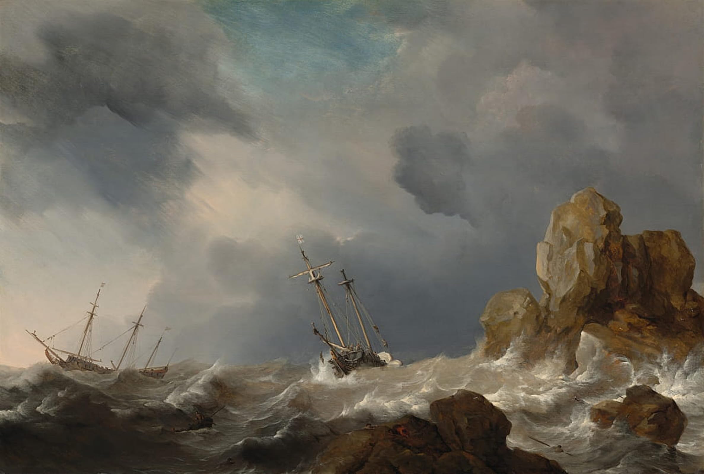 ARTXLXXBN Famous Painting Canvas Artwork Graffiti Print Ships in a Gale by Willem Van De Velde the Younger Portrait Canvas Image for Home Decor 60x90cm