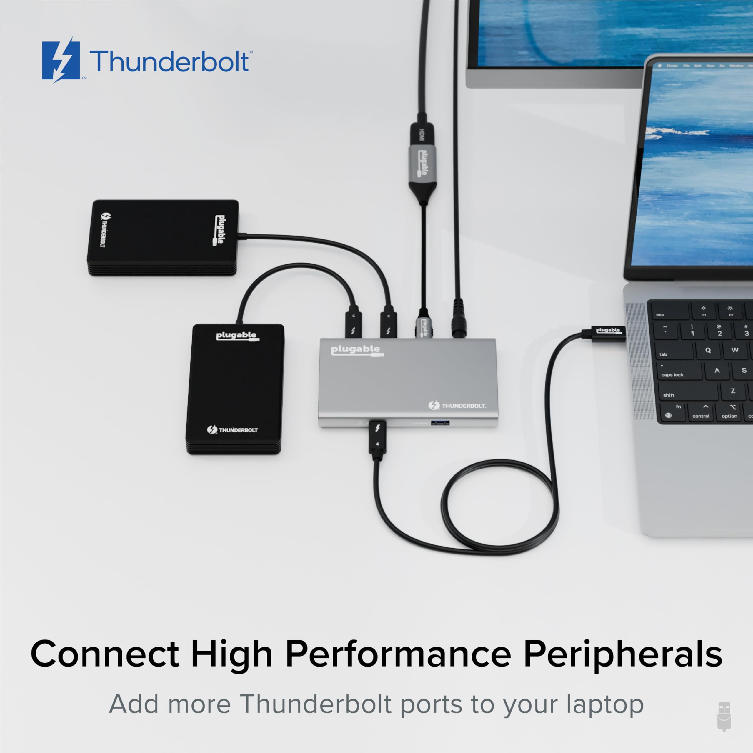 Plugable Hub USB 4, concentrador Thunderbolt 4 5 en 1 con Carga de 60 W, Pantalla única 8K o Doble 4K, Compatible con Mac y Windows, USB-C (1 Adaptador USB-C a HDMI Incluido), USB 4-HUB3A