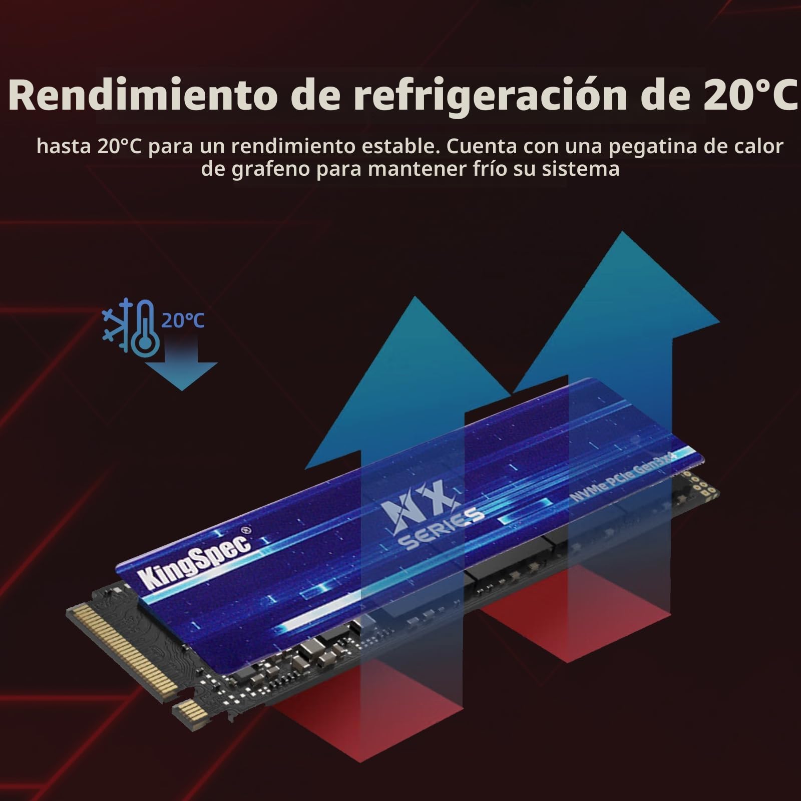 Kingspec NX Series Gen3x4 NVMe M.2 SSD de 1TB, hasta 3500 MB/s, Unidad Interna de Estado sólido 3D NAND Flash M2 2280, para Escritorio y portátil