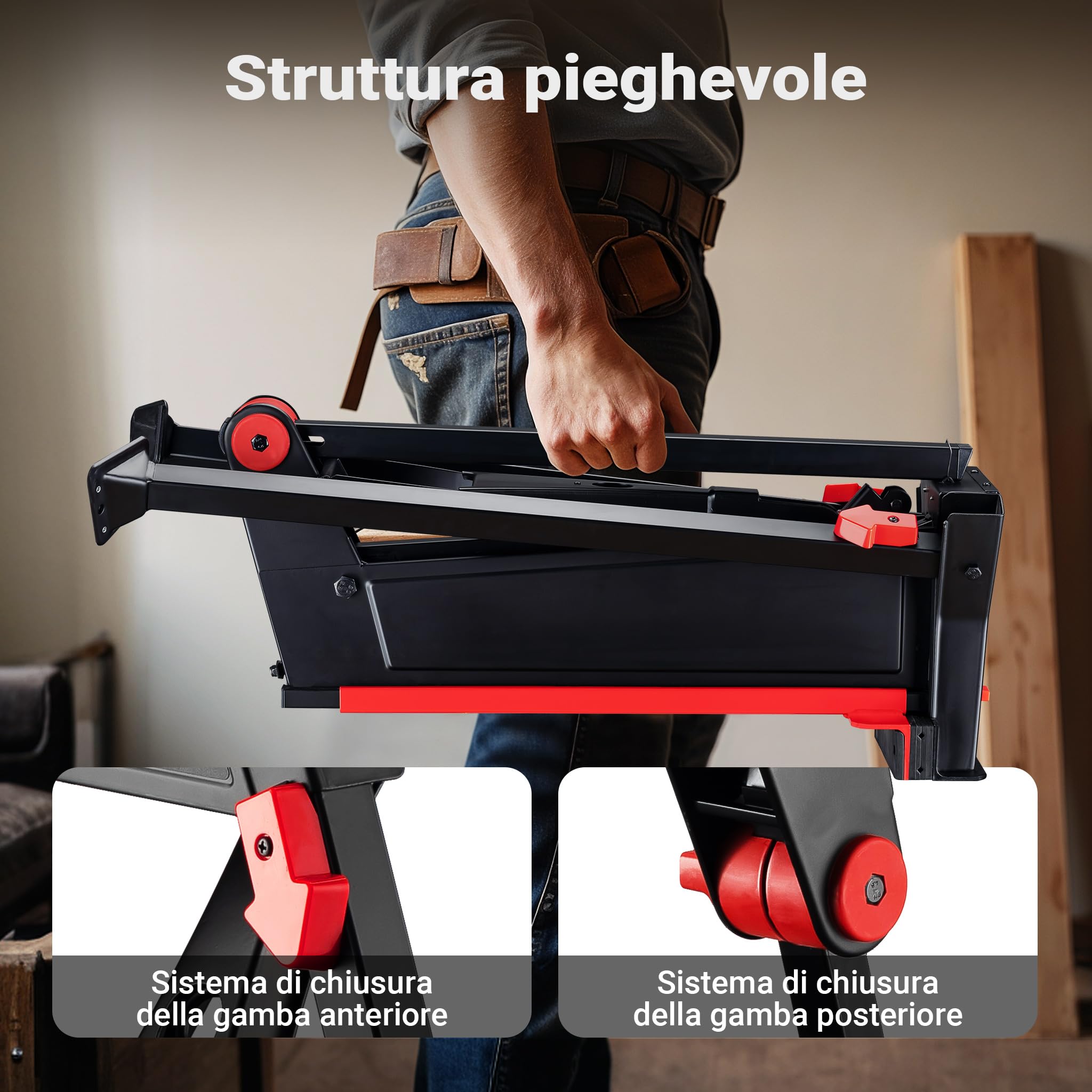Wiltec Banco da lavoro pieghevole con morsa 98 x 88 x 87 cm, tavolo da lavoro pieghevole con capacità max 200 kg, banco da lavoro officina