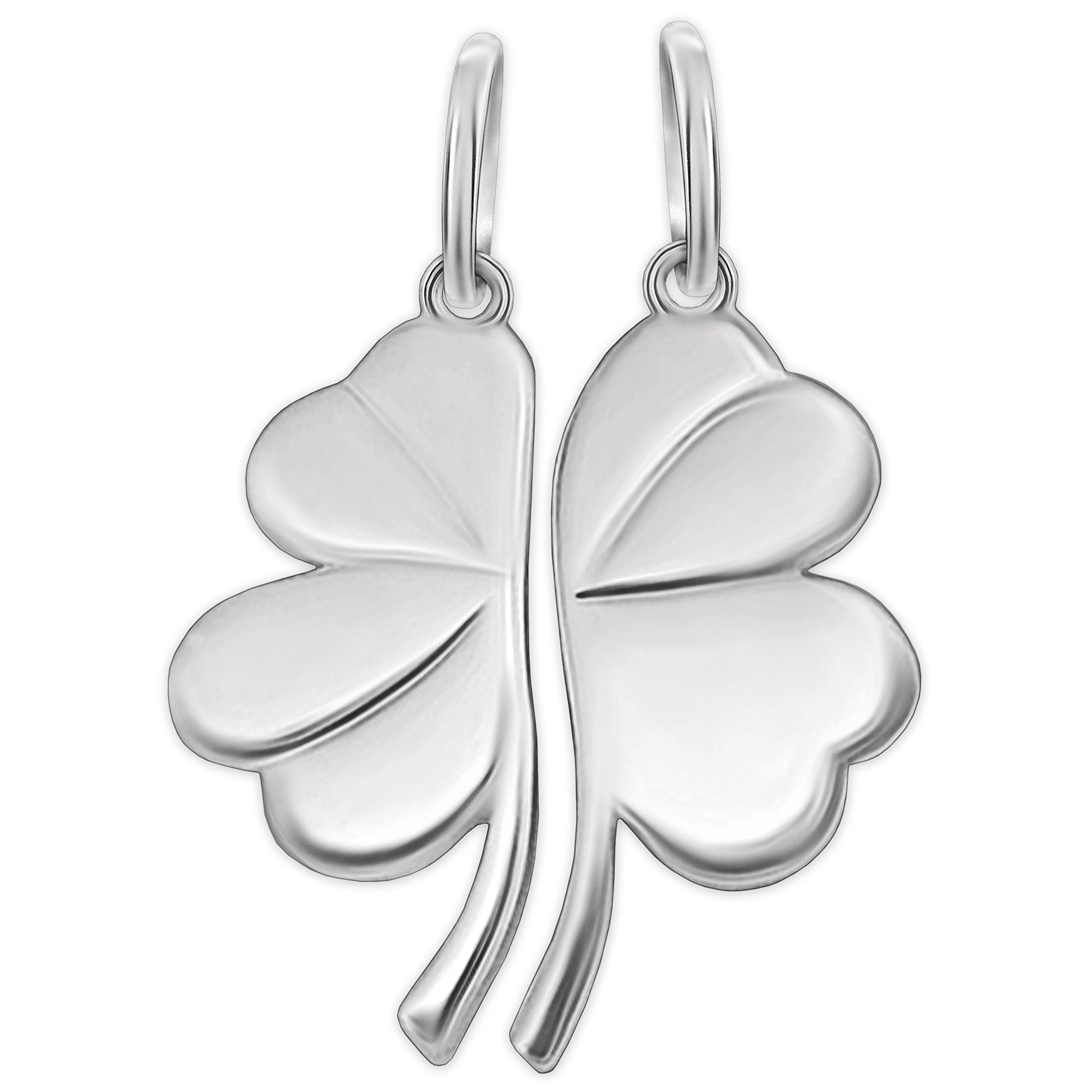 CLEVER SCHMUCK Silberketten mit Freundschaftsanhänger 4-blättriges Kleeblatt 22 mm geteilt Panzerketten je 50 cm 925 Sterling Siber im Schmucketui anthrazit