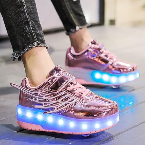 Miniatura 7 de Zapatos de patinaje de moda para niños, zapatos de patinaje premium con ruedas para niñas, tenis LED recargables por USB para niños