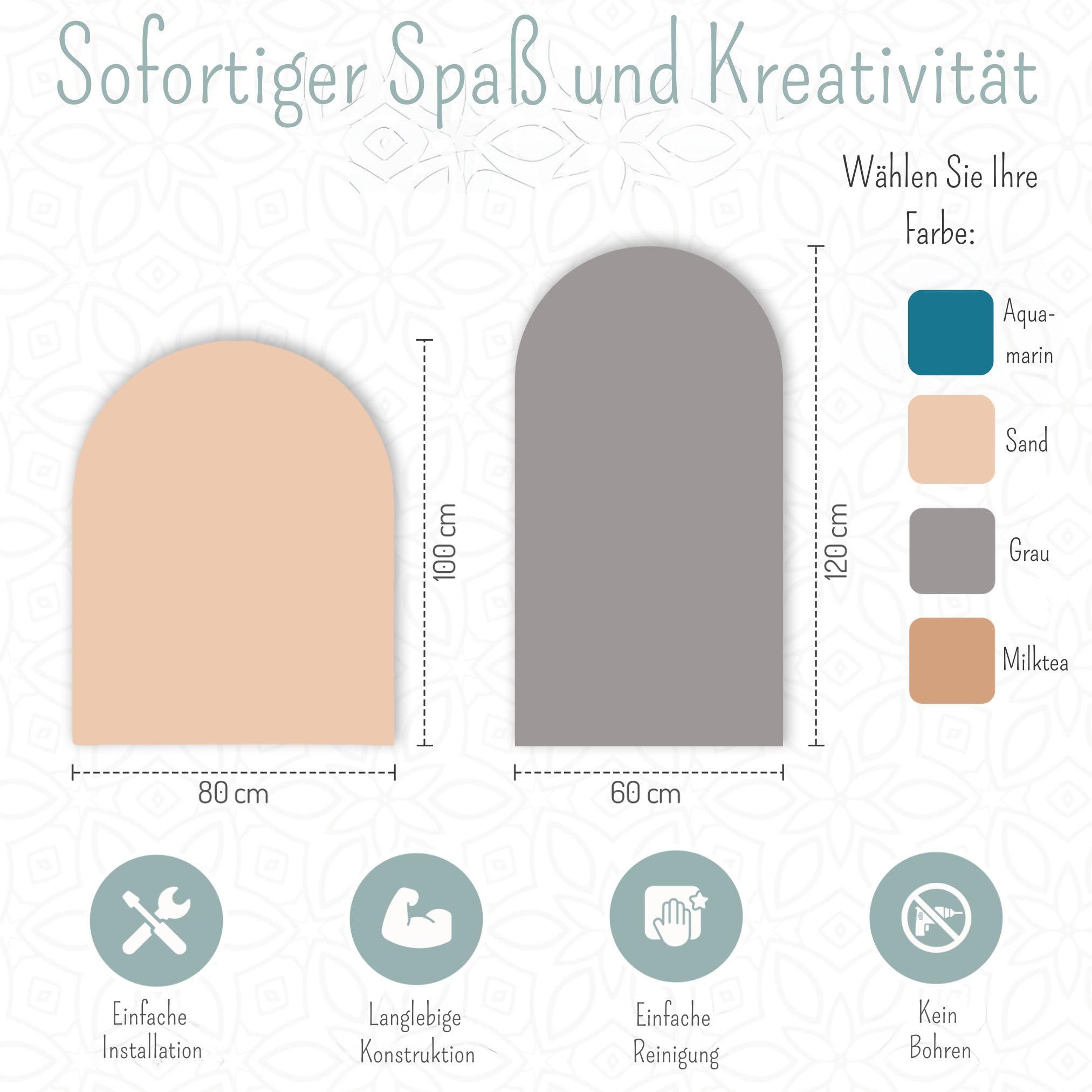Magnettafel Kinder – Selbstklebende Wandtafel in Bogenform mit Pastellfarben und Kreiden – Montessori Magnetwand – für Mädchen und Jungen – Kinder Magnettafel Wand (MILKTEA 100 X 80 CM)