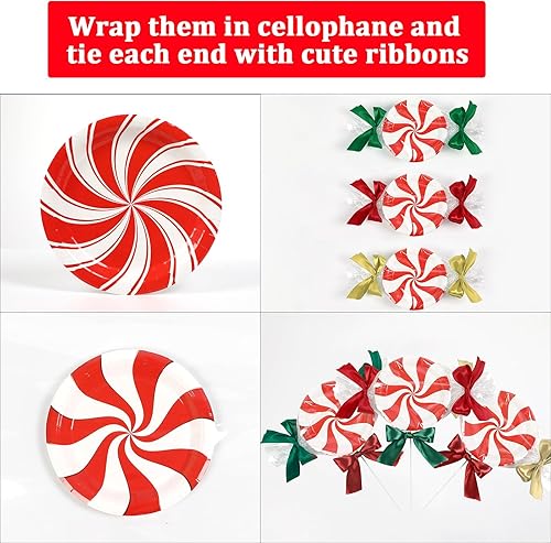 Miniatura 6 de Juego de 96 platos de papel de caramelo de menta de Navidad, suministros de fiesta, suministros de fiesta de caramelo y menta para vacaciones,