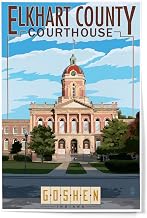 Lantern Press 12x18 Inch Art Print Wall Decor, Goshen, Indiana, Elkhart County Courthouse