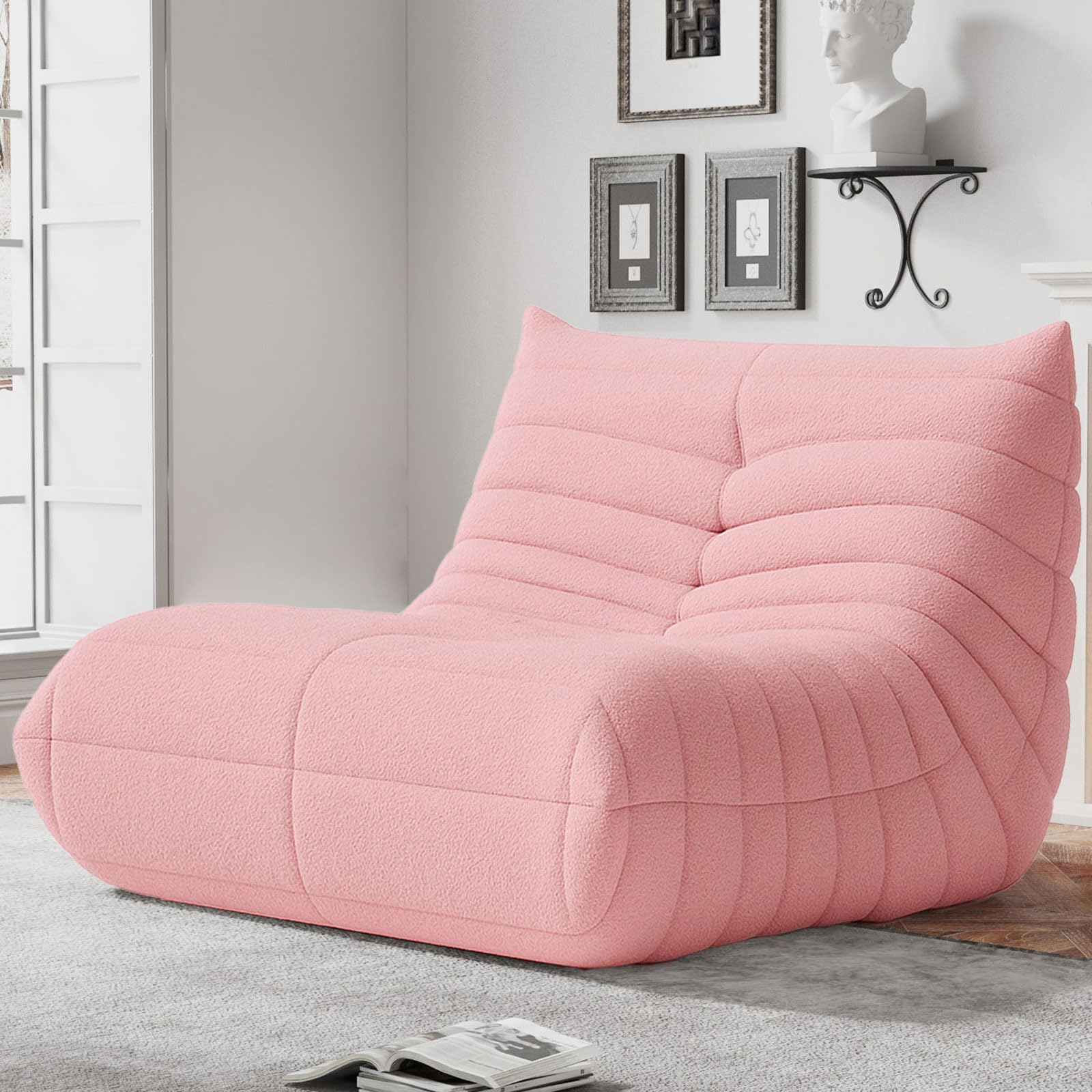 WHGBJA Bean Bag Chairs for Adults, BeanBag Reading Chair Memory Foam Couch, Floor Chair Soft Teddy Material, Comfy Reading Nook Chairs for Bedroom