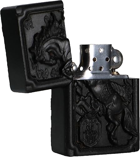 Miniatura 5 de Caja de Shell tallada madera negra de ébano natural para módulo Zippo (caballo rico)