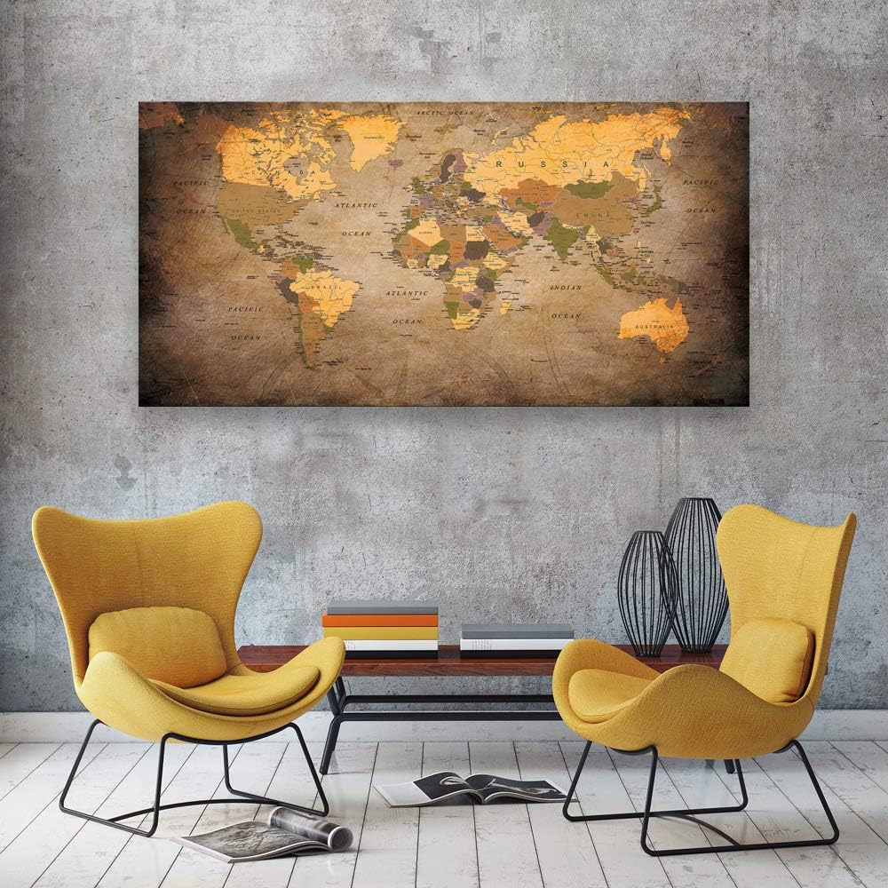 Baisuwallart- 1 Piece Vintage World Map Canvas Prints Wall Art- Ready to Hang - Home Office Decor Picture Prints for Living Room Bedroom Abstract Painting Artwork 30x60inches x1pcs