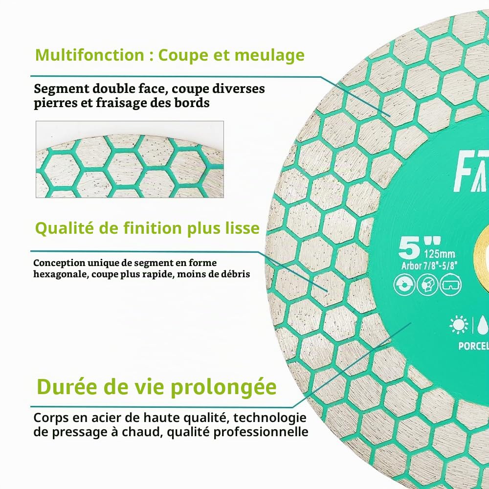 125mm Disque Diamant Carrelage - 5inch Double Face Coupe Meulage Lame Scie Diamant pour Porcelaine Céramique Marbre Granit Conception Hexagonale pour Meuleuse d'angle