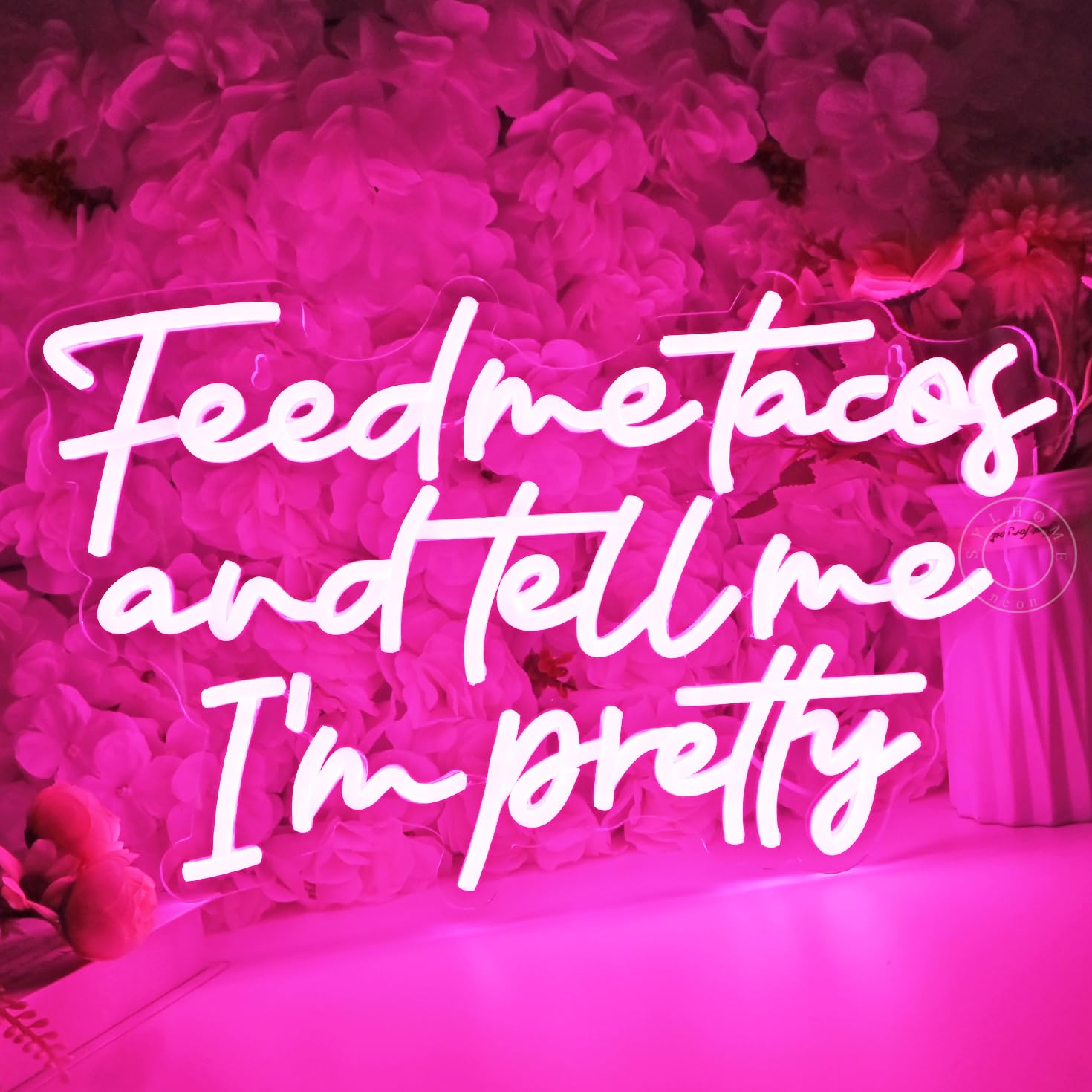 SYLHOME Pink Feed Me Tacos And Tell Me I'm Pretty Led Neon Light Sign Bedroom Bar Kitchen Wall Sign Decor Mexican Restautant Hotel Birthday Wedding Party Sign USB 16.93"X10.24" — image 1
