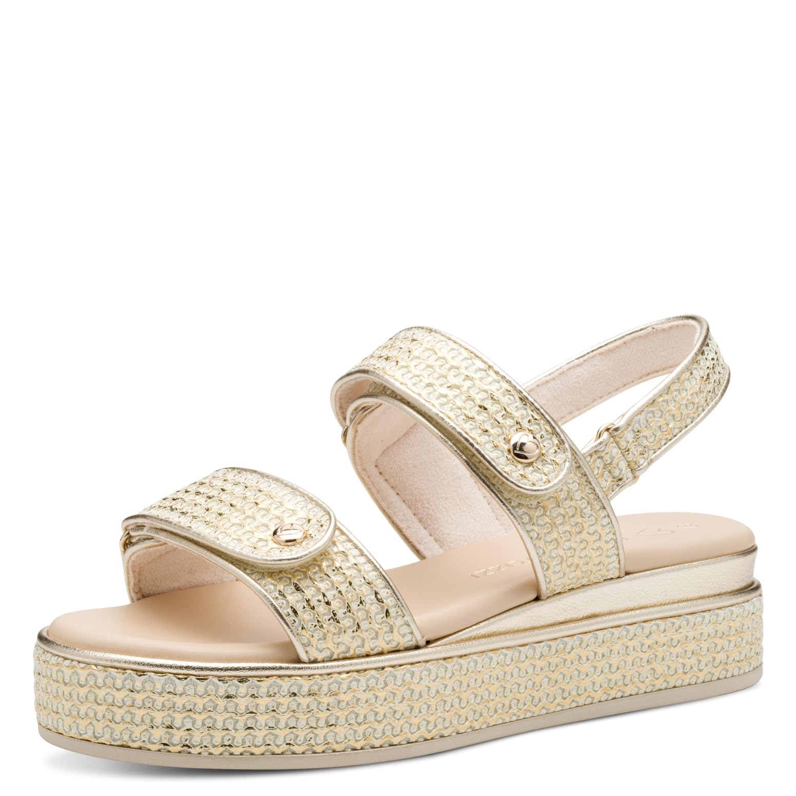 MARCO TOZZI Women's Flat Sandals with Velcro Platform, Gold Comb, 6 UK