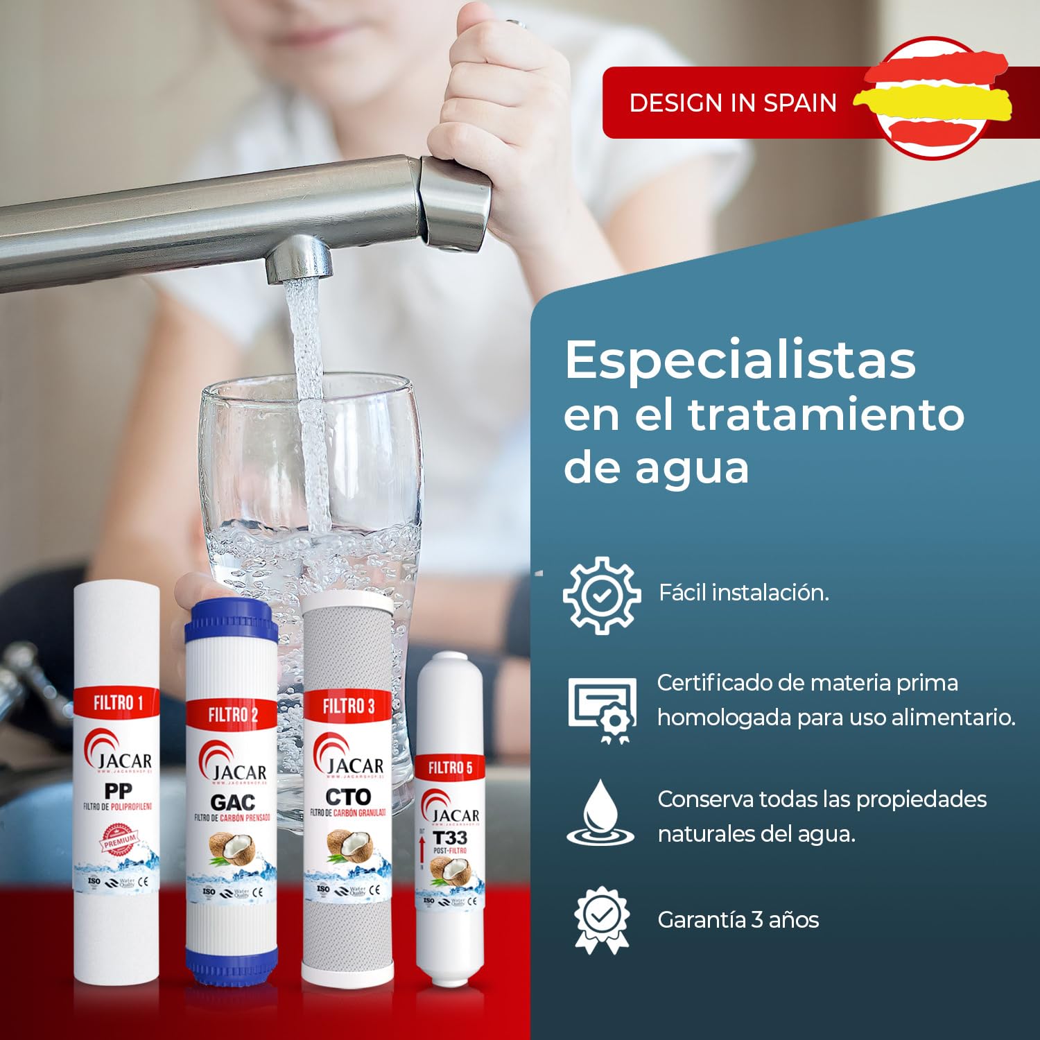JACAR Pack de 4 Filtros Osmosis Inversa Compatible con los Equipos de 5 Etapas. Kit de Filtro Osmosis Inversa 4 Etapas, Kit Recambios Osmosis Inversa para Tratamiento de Sistemas Domesticos