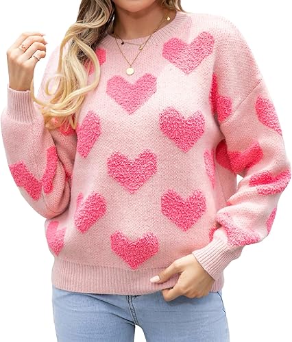 KMBANGI Sudadera romántica con estampado de corazón para mujer, suéter de gran tamaño para el día de San Valentín, manga larga, con gráfico de amor