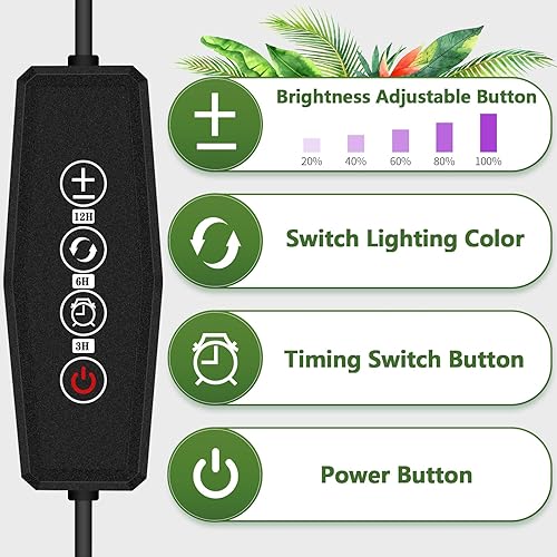 Miniatura 3 de Luz LED de crecimiento, 3 cabezales, luz de espectro completo con abrazadera para plantas de interior y arranque de semillas, regulable de 10